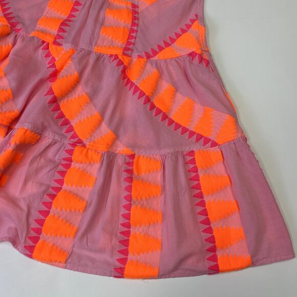 NEMA Resort Wear  Embroidered Tiered Short Dress Neon Print Sleeveless S - Picture 9 of 15